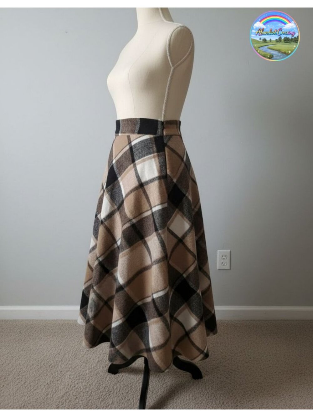 Wool Blend Plaid A-Line Pleated Tartan Long Midi Skirt